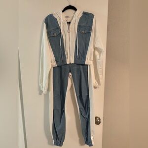 Blue and White Denim Jumpsuit